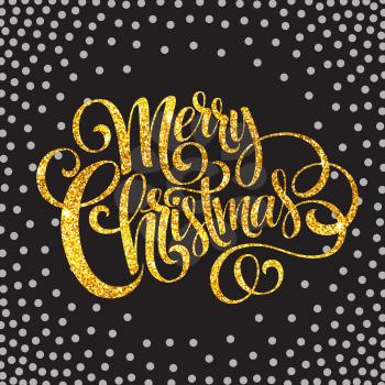 Merry Christmas gold glittering lettering design. Vector illustration EPS10