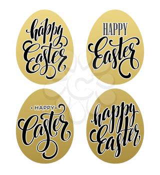 Happy easter.  Calligraphic lettering egg golden effect. Vector illustration EPS10