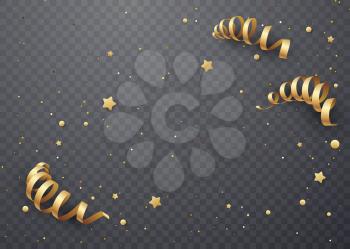 Golden serpentine on a transparent background. Template for Christmas cards, brochure, booklet, leaflets, banners and posters. Vector illustration EPS10