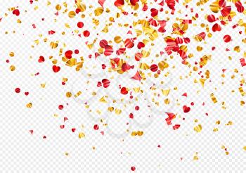 Gold and red foil confetti isolated on a transparent white background. Festive background. Vector illustration EPS10