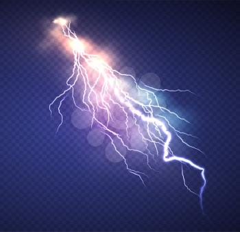 Realistic Lightning effect isolated on clear dark blue background. Vector illustration EPS10
