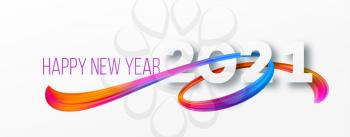 Colorful Brushstroke paint lettering calligraphy of 2021 Happy New Year background. Color flow background. Vector illustration EPS10