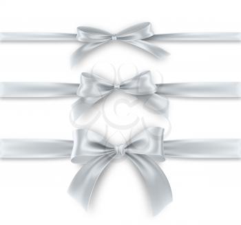 Set silver Bow and Ribbon on white background. Realistic silver bow for decoration design Holiday frame, border. Vector illustration EPS10