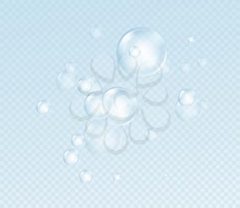 Realistic soap bubble isolated on transparent background. Real transparency effect. Water foam bubbles set. Vector illustration EPS10