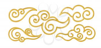 Set of realistic golden shiny chinese traditional symbols of clouds. Vector illustration EPS10