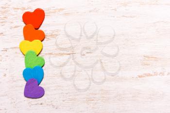 Hearts of rainbow colors on a white background. Symbol, LGBT flag