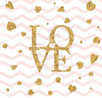 Happy valentines day and weeding design elements. Vector illustration invitation, menu, flyer, template. Gold glitter lettering Love with Hearts.