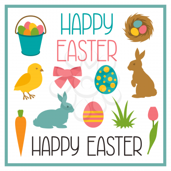 Happy Easter set of decorative objects. Can be used for holiday design, backgrounds and greeting cards.