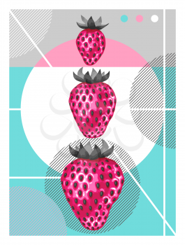 Abstract poster with strawberries in a pop art style.