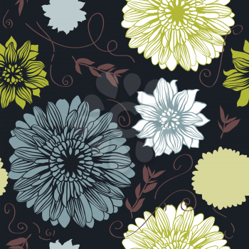 Vector background with hand drawn flowers. (Seamless Pattern)