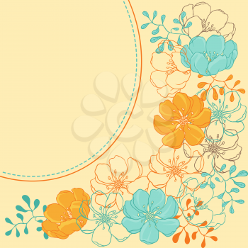 Vector background with hand drawn stylish flowers.