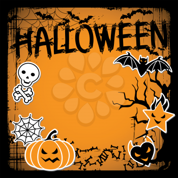 Vector background of Halloween-related objects and creatures.