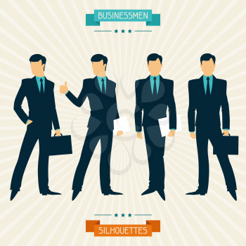 Silhouettes of businessmen in retro style.