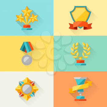 Trophy and awards in flat design style.