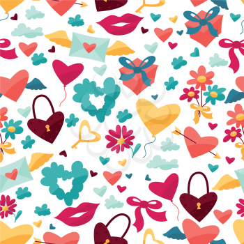 Seamless pattern with Valentine's and Wedding icons.