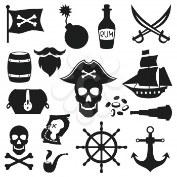 Set of objects and elements on pirate theme.