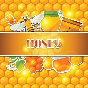 Background design with honey and bee stickers.