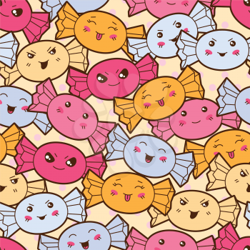 Seamless kawaii cartoon pattern with cute candies.