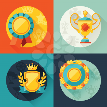 Backgrounds with trophy and awards in flat design style.