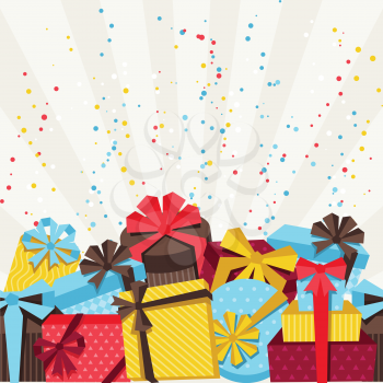 Celebration background or card with colorful gift boxes.