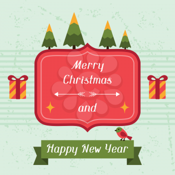 Merry Christmas and Happy New Year invitation card.