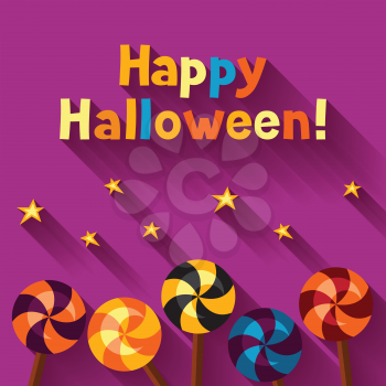 Happy halloween greeting card with candy lolipop.