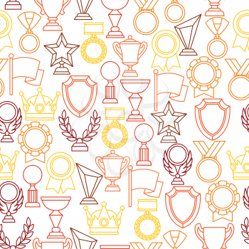 Awards and trophy sport or business line icons seamless pattern.