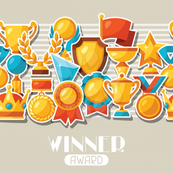 Sport or business award sticker icons seamless pattern.