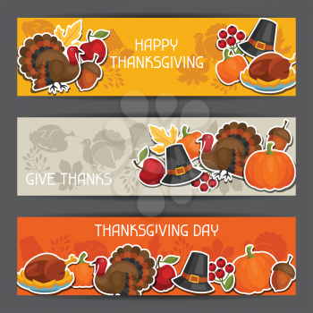 Happy Thanksgiving Day banners design with holiday sticker objects.