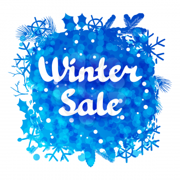 Winter sale abstract background design with snowflakes and snow.