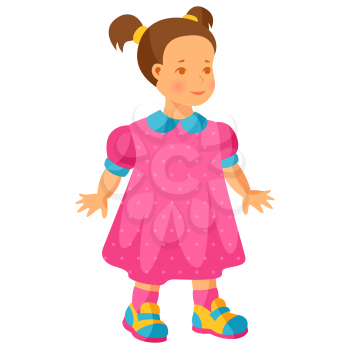 Illustration of pretty little girl in pink dress.