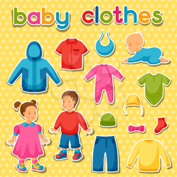 Baby clothes. Set of clothing items for newborns and children.