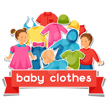 Baby clothes. Background with clothing items for newborns and children.