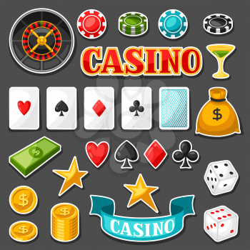 Set of casino gambling game sticker objects and icons.