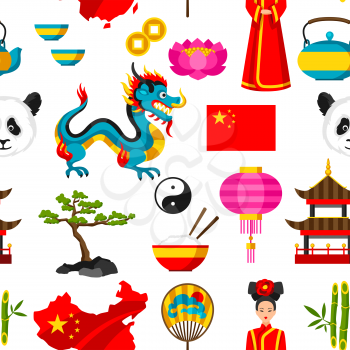 China seamless pattern. Chinese symbols and objects.