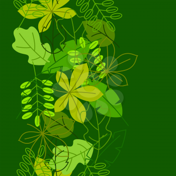 Seamless floral pattern with stylized green leaves. Spring or summer foliage.