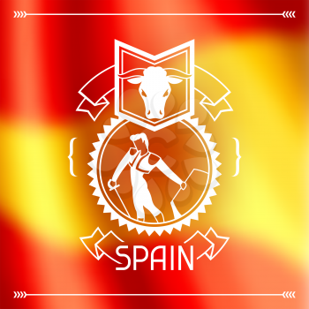 Traditional spanish corrida. Spain background design on blurred flag.