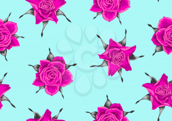 Seamless pattern with pink roses. Beautiful decorative flowers.