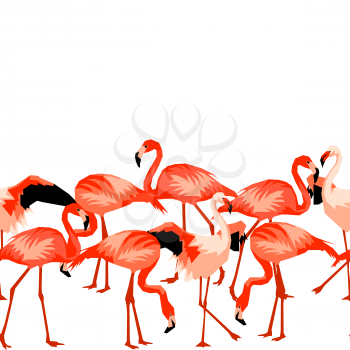 Seamless border with flamingo. Tropical bright abstract birds.