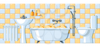 Illustration of bathroom interior. Background for plumbing and furniture stores.