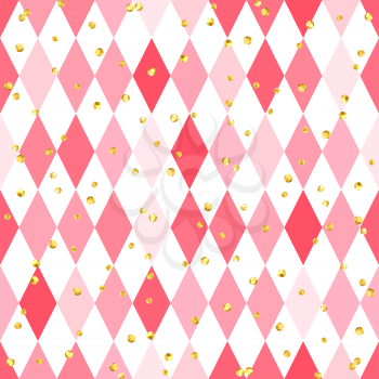 Abstract pink seamless pattern with rhombus and glitter.