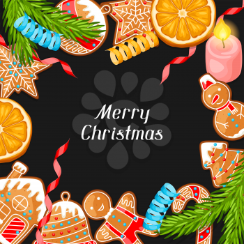 Merry Christmas greeting card with various gingerbreads.