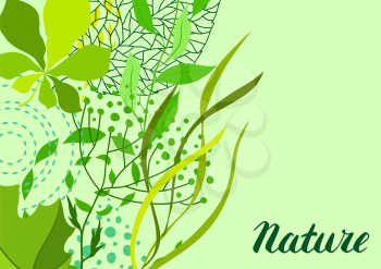 Background of stylized green leaves for greeting cards. Nature illustration.