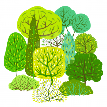 Spring or summer background with stylized trees. Natural illustration.