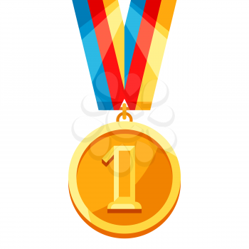 Gold medal with multi colored ribbon.