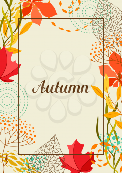 Frame with falling leaves. Natural illustration of autumn foliage.