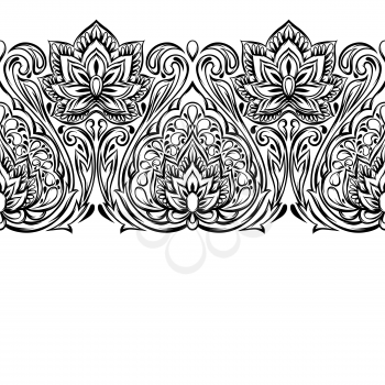 Indian ethnic seamless pattern. Ethnic folk ornament. Hand drawn lotus flower and paisley.
