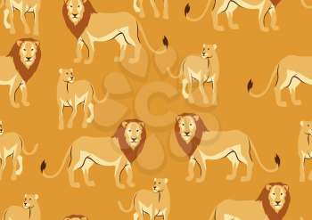 Seamless pattern with of lions. Wild African savanna animals on white background.