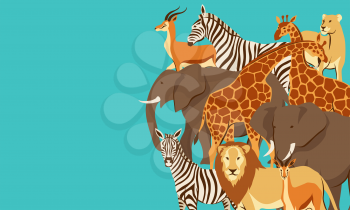 Background with African savanna animals. Stylized illustration.