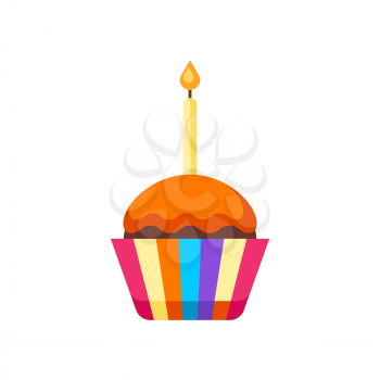 Happy Birthday puncake with candle. Festive icon or illustration.